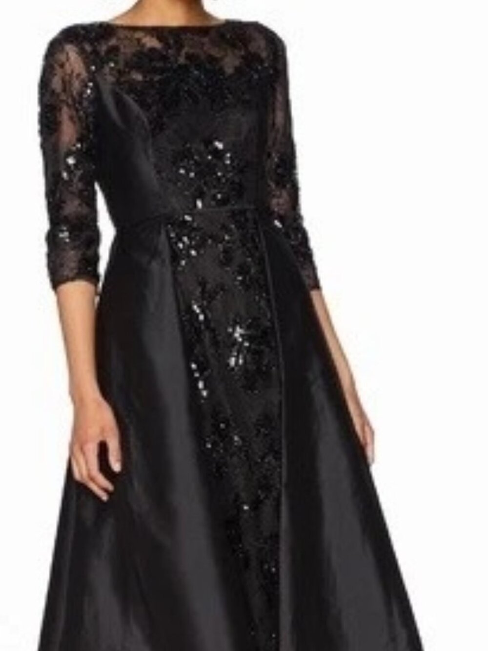 Adrianna Papell Black Sequin Lace Taffeta Overlay Gown